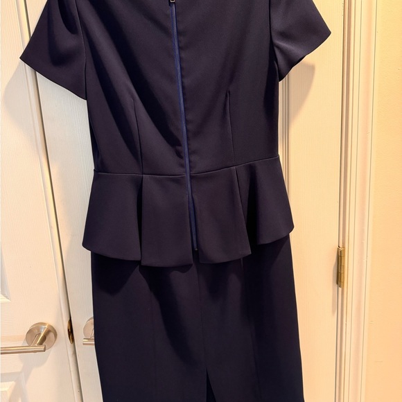 Elie Tahari Navy Sheath Midi Dress with Bateau Neckline - Picture 3 of 7